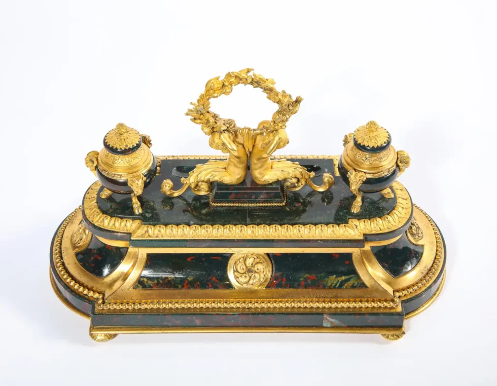 An Exquisite and Rare French Louis XVI Style Ormolu-Mounted Bloodstone Inkwell - Image 8