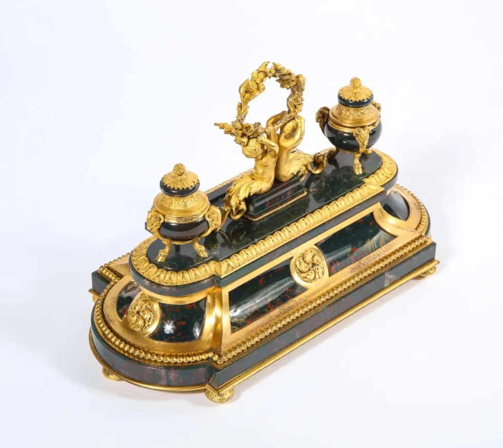 An Exquisite and Rare French Louis XVI Style Ormolu-Mounted Bloodstone Inkwell - Image 7