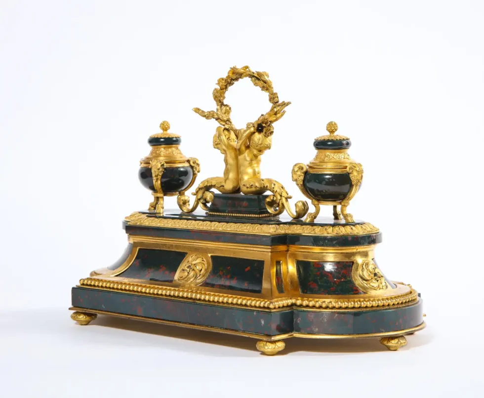 An Exquisite and Rare French Louis XVI Style Ormolu-Mounted Bloodstone Inkwell - Image 5