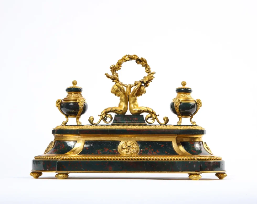 An Exquisite and Rare French Louis XVI Style Ormolu-Mounted Bloodstone Inkwell - Image 4