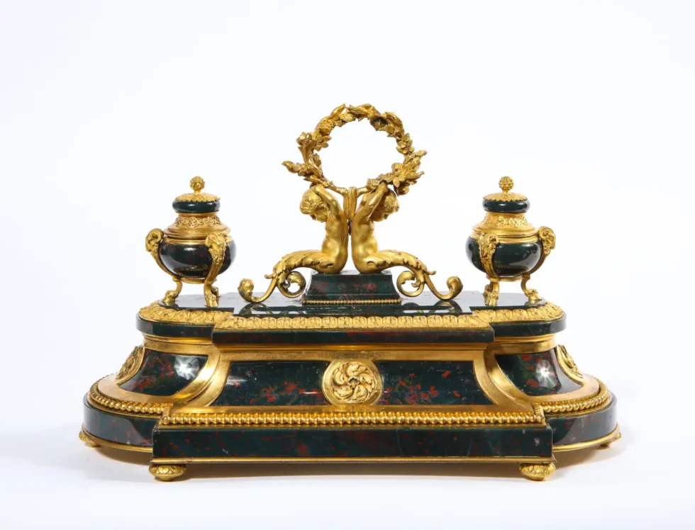 An Exquisite and Rare French Louis XVI Style Ormolu-Mounted Bloodstone Inkwell - Image 3