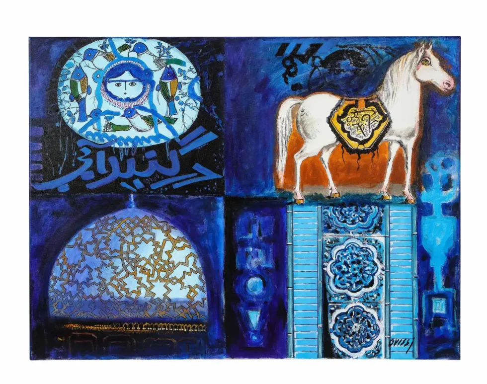 “Four Blue Squares” Oil on Canvas Painting