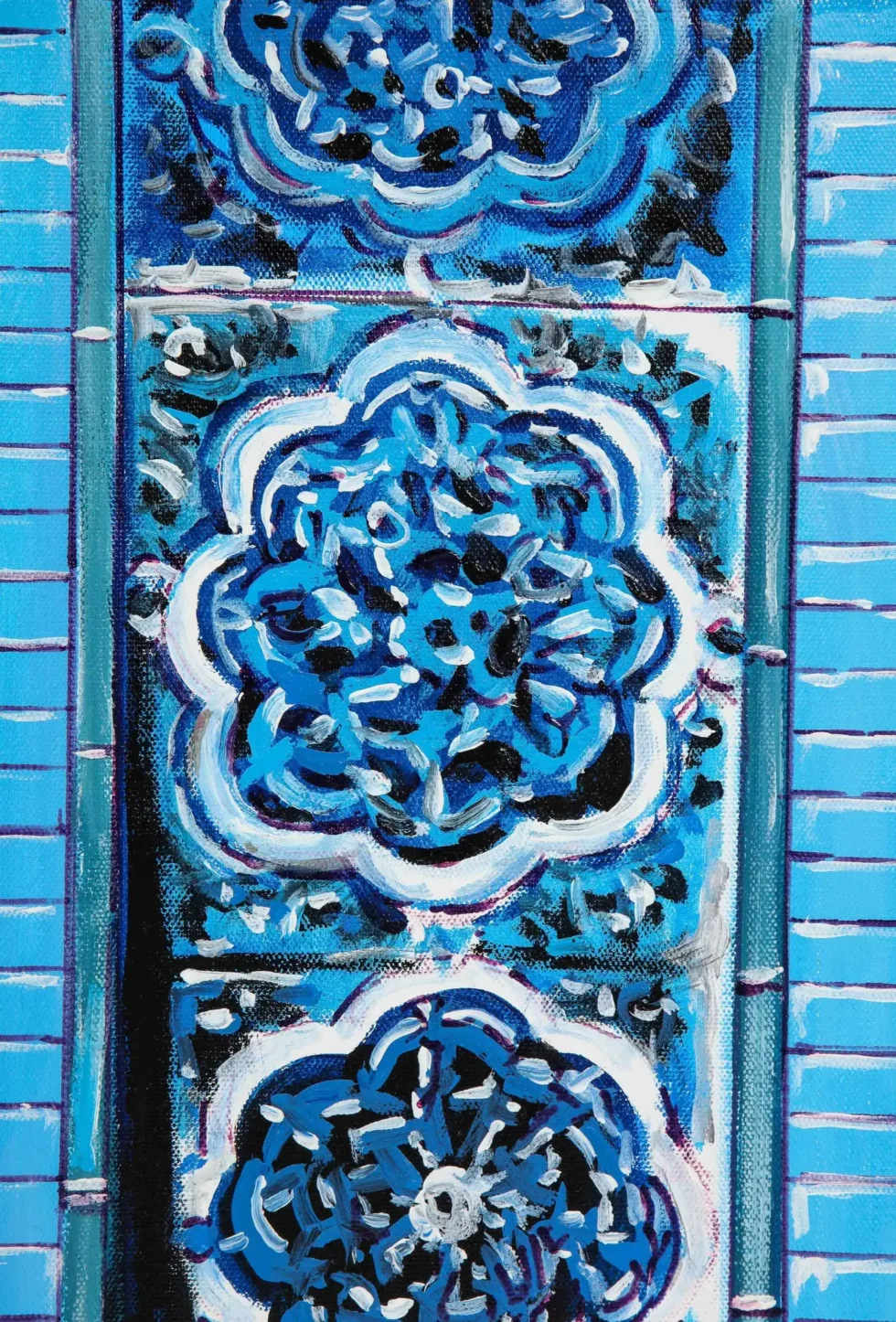 “Four Blue Squares” Oil on Canvas Painting - Image 10