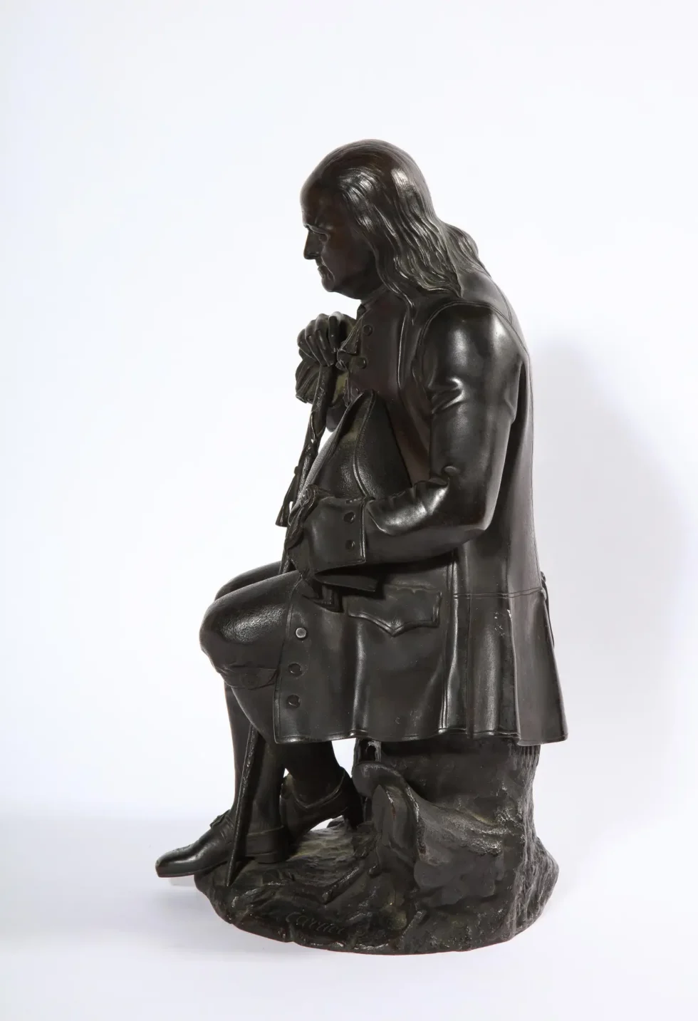 Rare Patinated Bronze Sculpture of Benjamin Franklin, by A. Carrier-Belleuse - Image 12