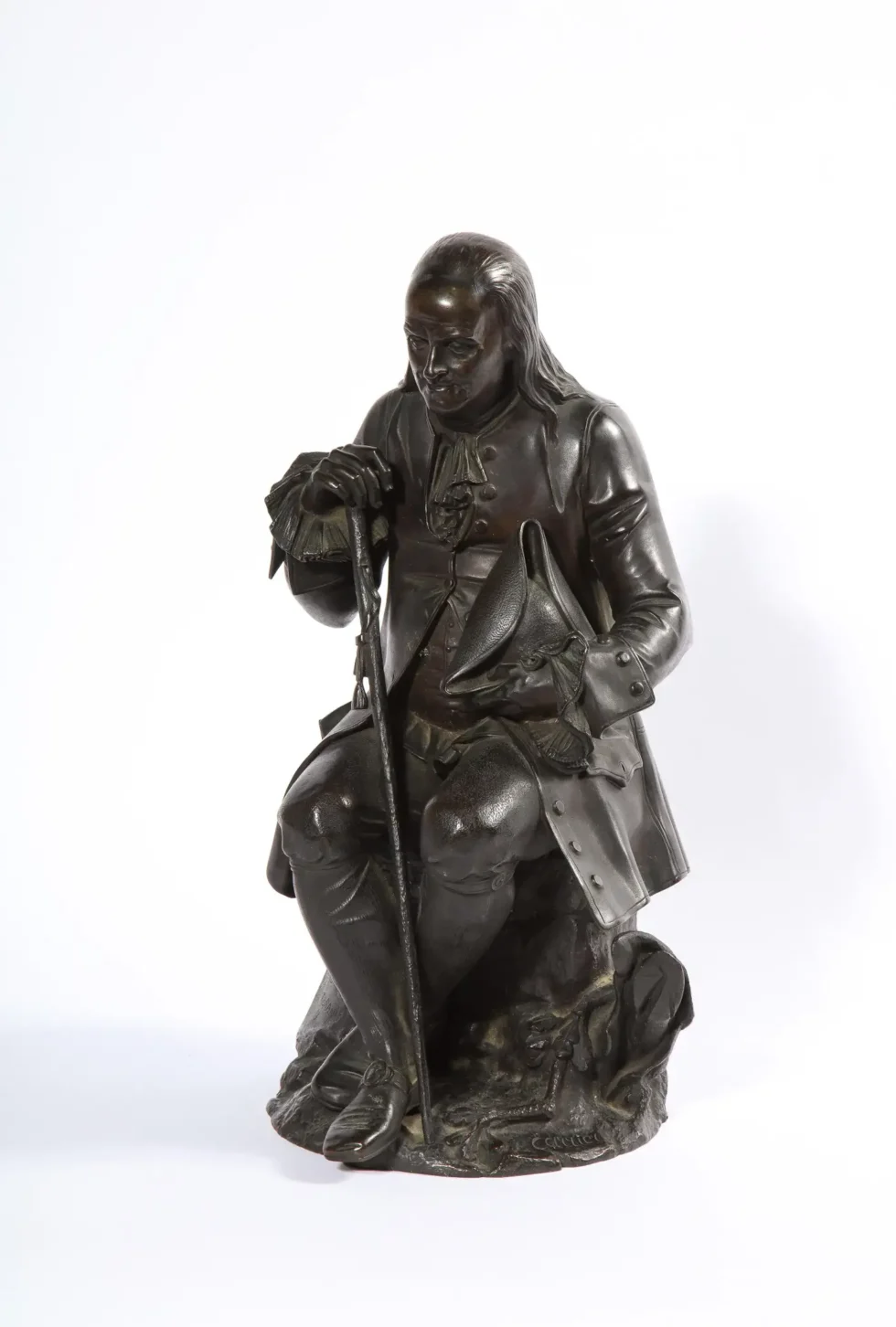 Rare Patinated Bronze Sculpture of Benjamin Franklin, by A. Carrier-Belleuse - Image 16