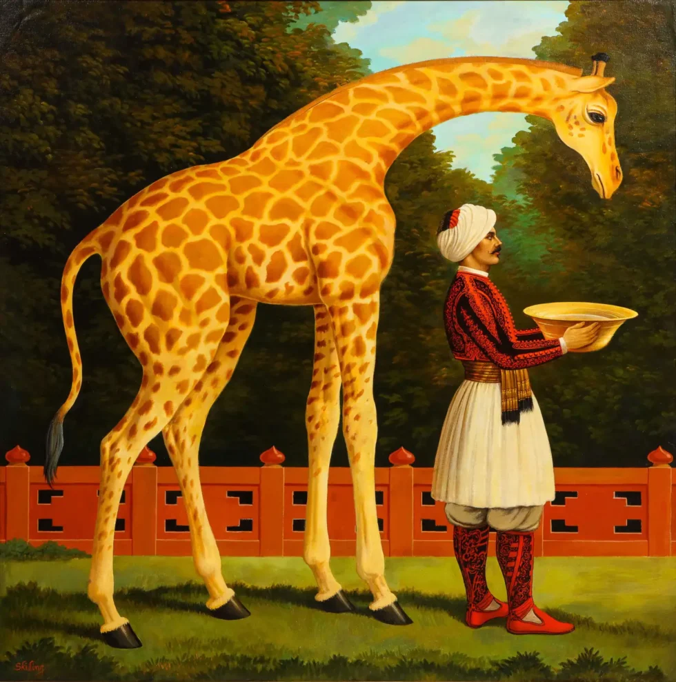 William Skilling (American/British, 1862–1964) Giraffe & Attendant Oil Painting - Image 5