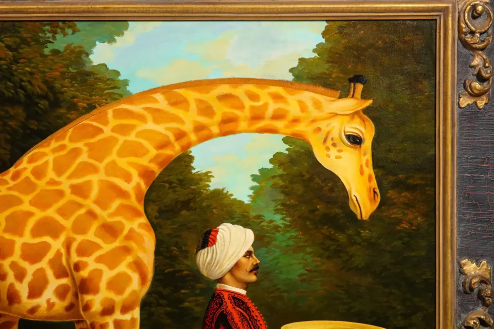 William Skilling (American/British, 1862–1964) Giraffe & Attendant Oil Painting - Image 4