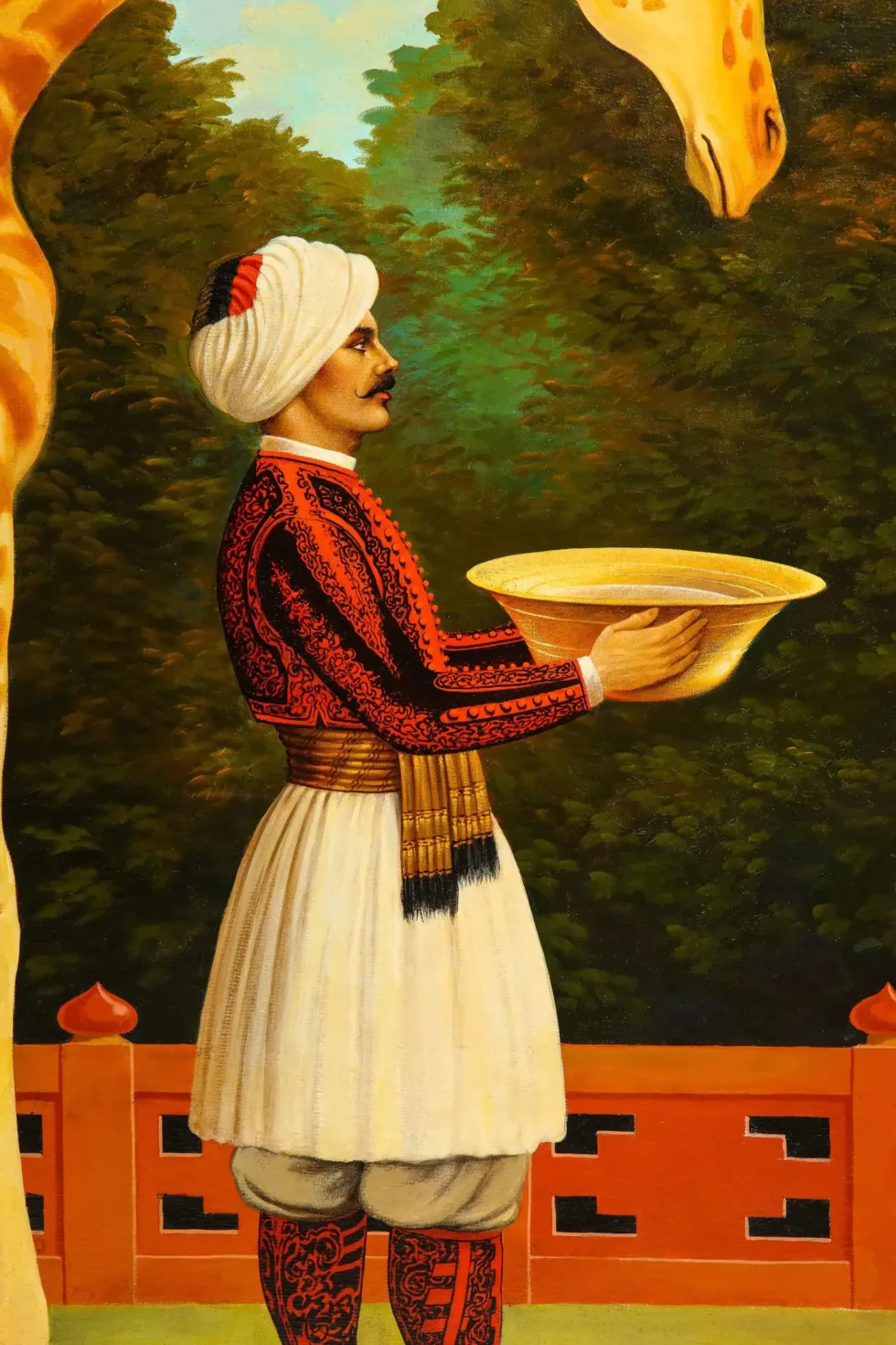 William Skilling (American/British, 1862–1964) Giraffe & Attendant Oil Painting - Image 3