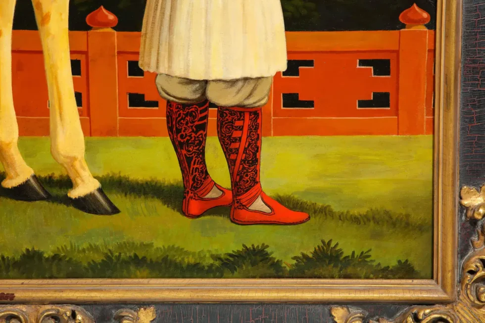 William Skilling (American/British, 1862–1964) Giraffe & Attendant Oil Painting - Image 2