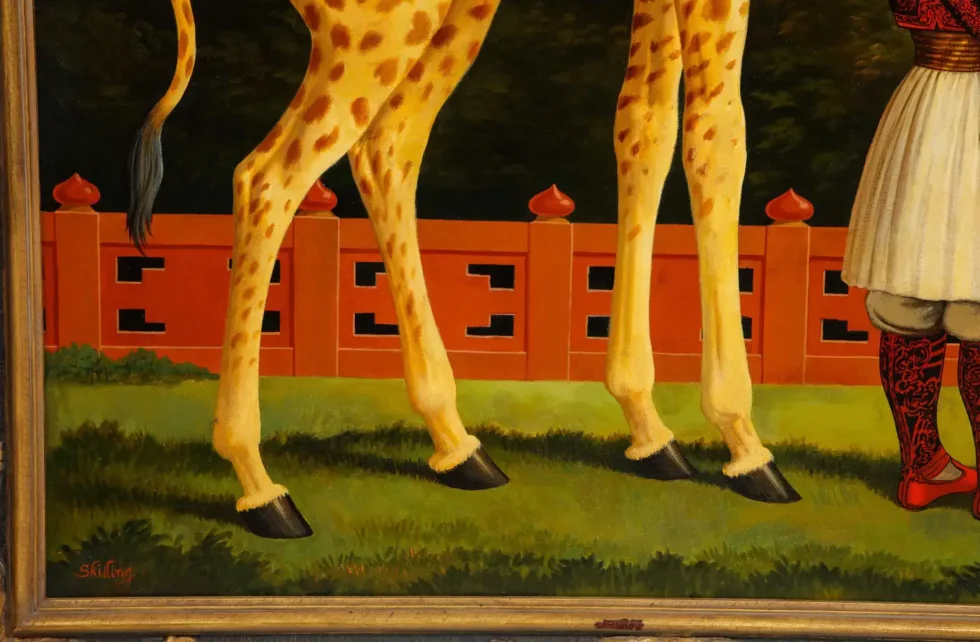 William Skilling (American/British, 1862–1964) Giraffe & Attendant Oil Painting - Image 11