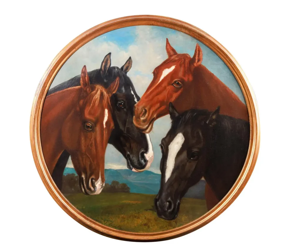Frederick Rondel (American 1826-1892) A Large, Rare Painting of "Four Horses"