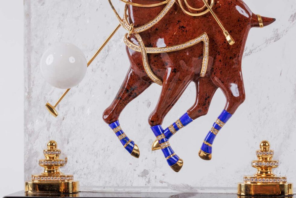 Mellerio Paris, French Gold, Diamonds, Silver, Lapis, and Obsidian Polo Player - Image 9