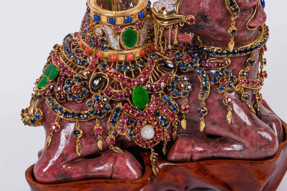 Exquisite 14K Gold, Diamonds, Emeralds, Rubies, Semi Precious Stone Camel - Image 3