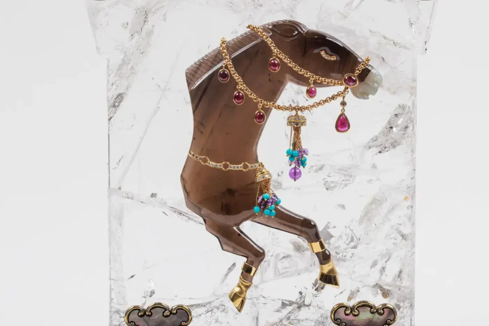 Mellerio Paris, A French Gold, Diamonds, Silver, and Smoky Quartz Carved Horse - Image 6