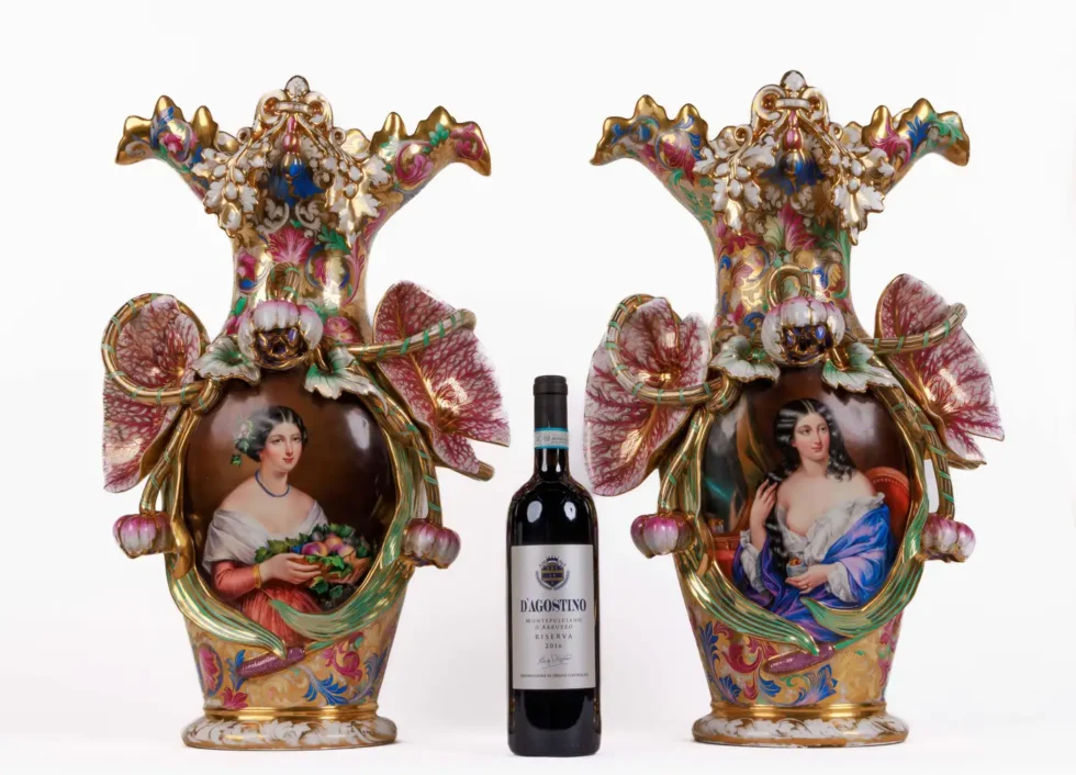 Monumental and Masterful Pair of French Paris Porcelain Hand-Painted Vases - Image 2