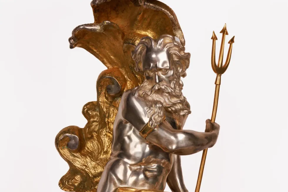 Monumental Silvered and Gilt-Bronze Glass Centerpiece of "Poseidon" - Image 2