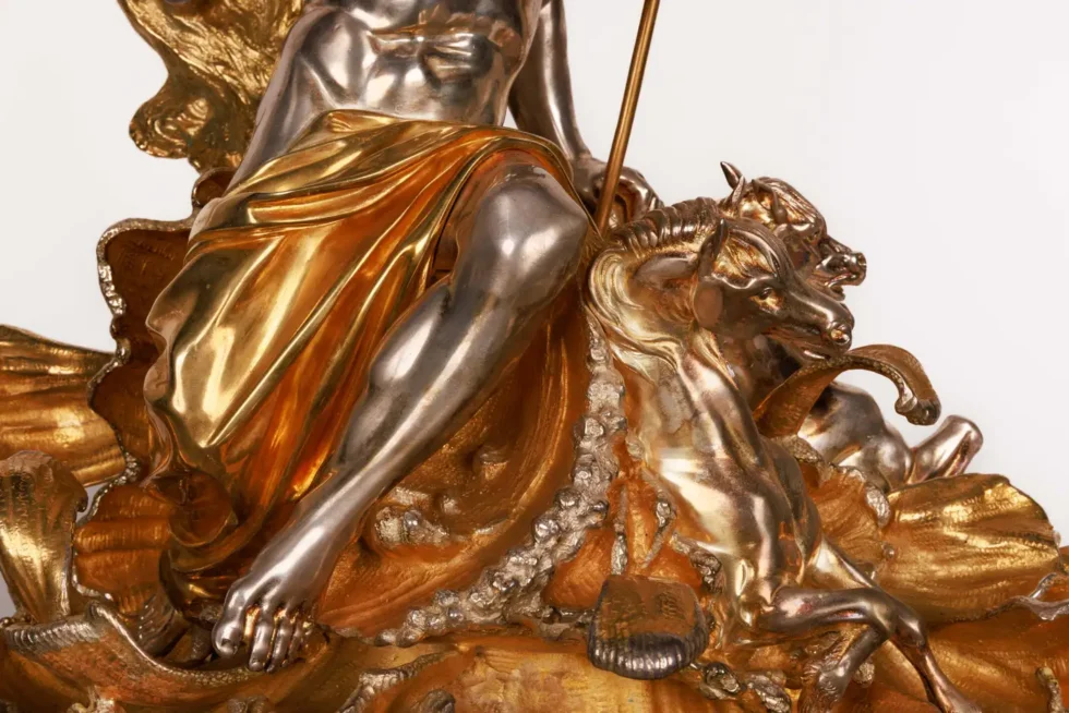 Monumental Silvered and Gilt-Bronze Glass Centerpiece of "Poseidon" - Image 3