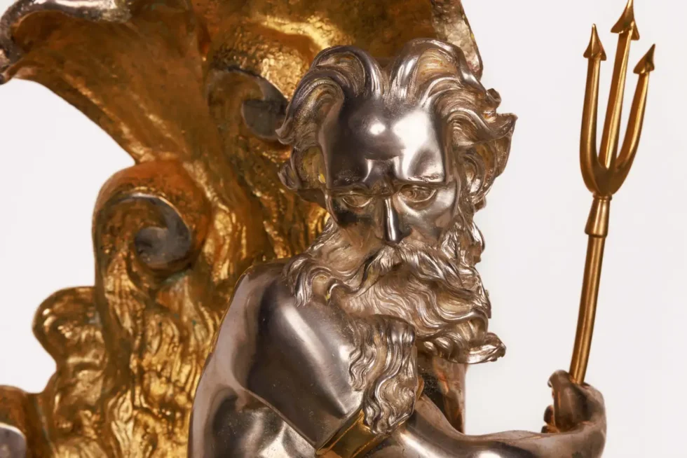 Monumental Silvered and Gilt-Bronze Glass Centerpiece of "Poseidon" - Image 5