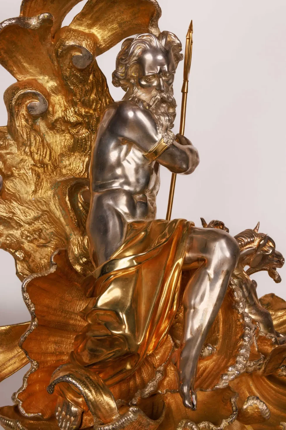Monumental Silvered and Gilt-Bronze Glass Centerpiece of "Poseidon" - Image 7