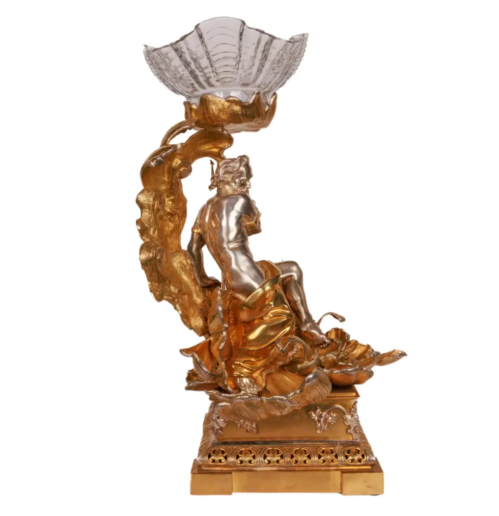 Monumental Silvered and Gilt-Bronze Glass Centerpiece of "Poseidon" - Image 8