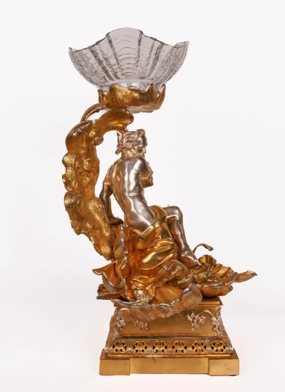 Monumental Silvered and Gilt-Bronze Glass Centerpiece of "Poseidon" - Image 9