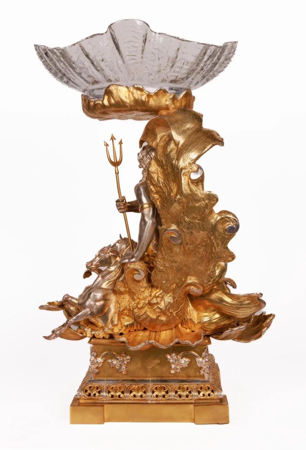 Monumental Silvered and Gilt-Bronze Glass Centerpiece of "Poseidon" - Image 10