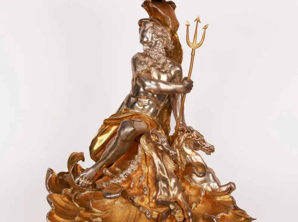 Monumental Silvered and Gilt-Bronze Glass Centerpiece of "Poseidon" - Image 12