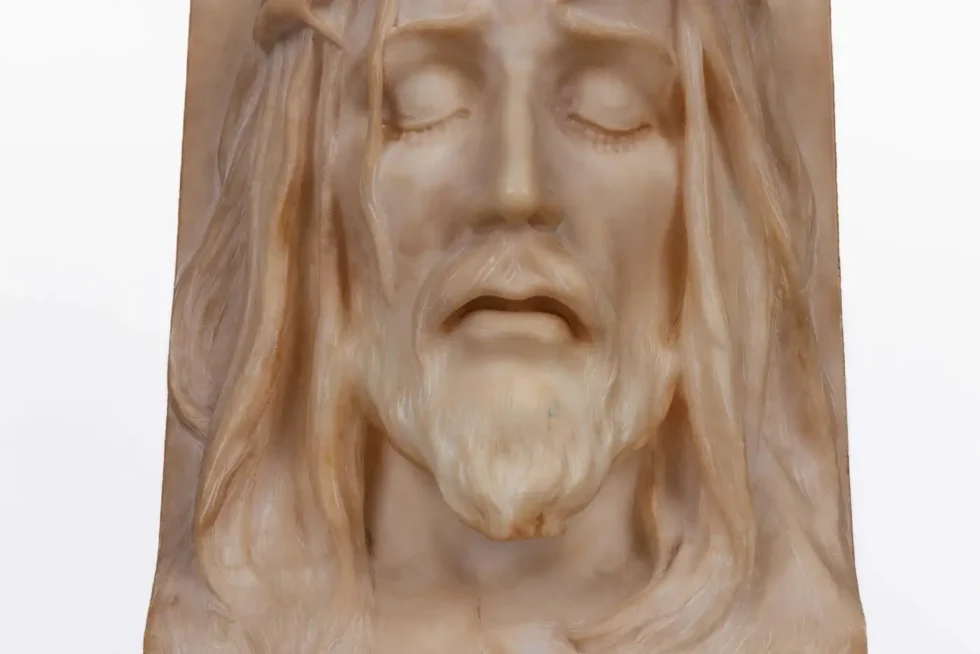 Rare and Important Italian Alabaster Bust Sculpture of Jesus Christ, C. 1860 - Image 6