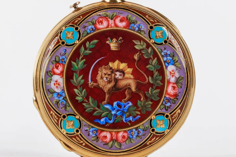 Rare Gold and Enamel Presentation Pocket Watch with Portrait of Naser Shah - Image 6
