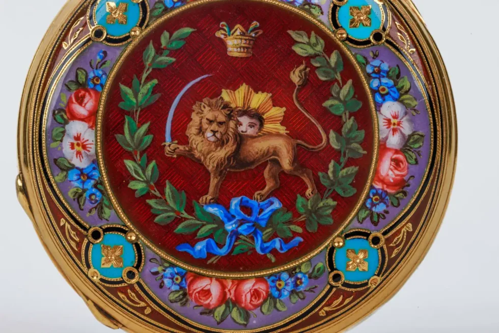 Rare Gold and Enamel Presentation Pocket Watch with Portrait of Naser Shah - Image 7