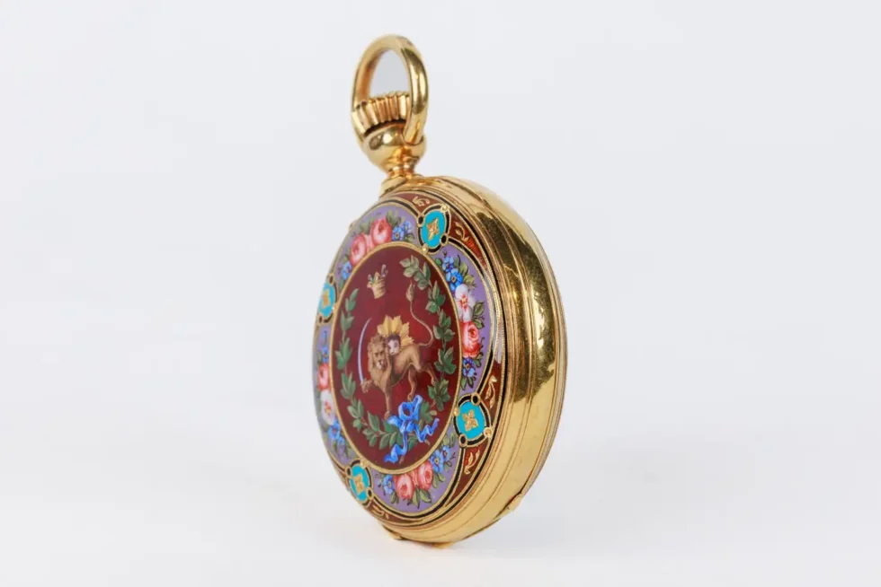 Rare Gold and Enamel Presentation Pocket Watch with Portrait of Naser Shah - Image 19