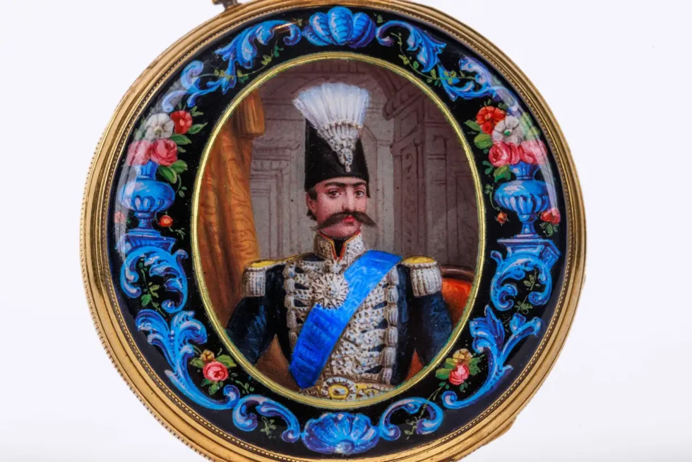 Rare Gold and Enamel Presentation Pocket Watch with Portrait of Naser Shah - Image 2