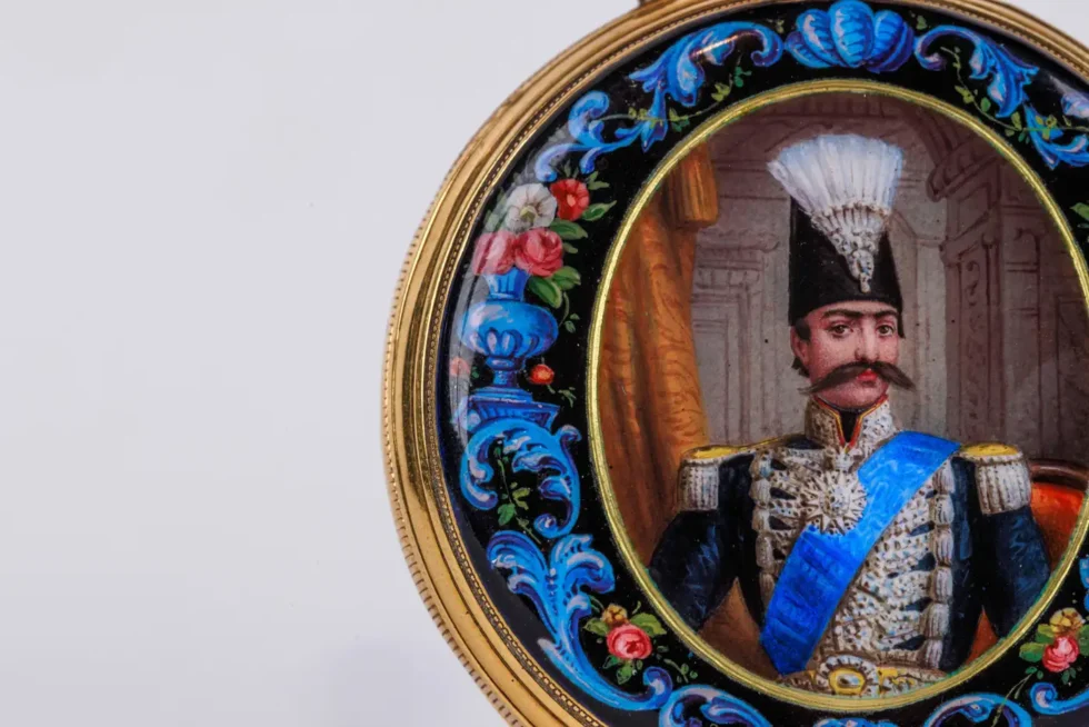 Rare Gold and Enamel Presentation Pocket Watch with Portrait of Naser Shah - Image 3