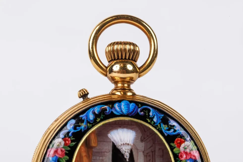 Rare Gold and Enamel Presentation Pocket Watch with Portrait of Naser Shah - Image 5