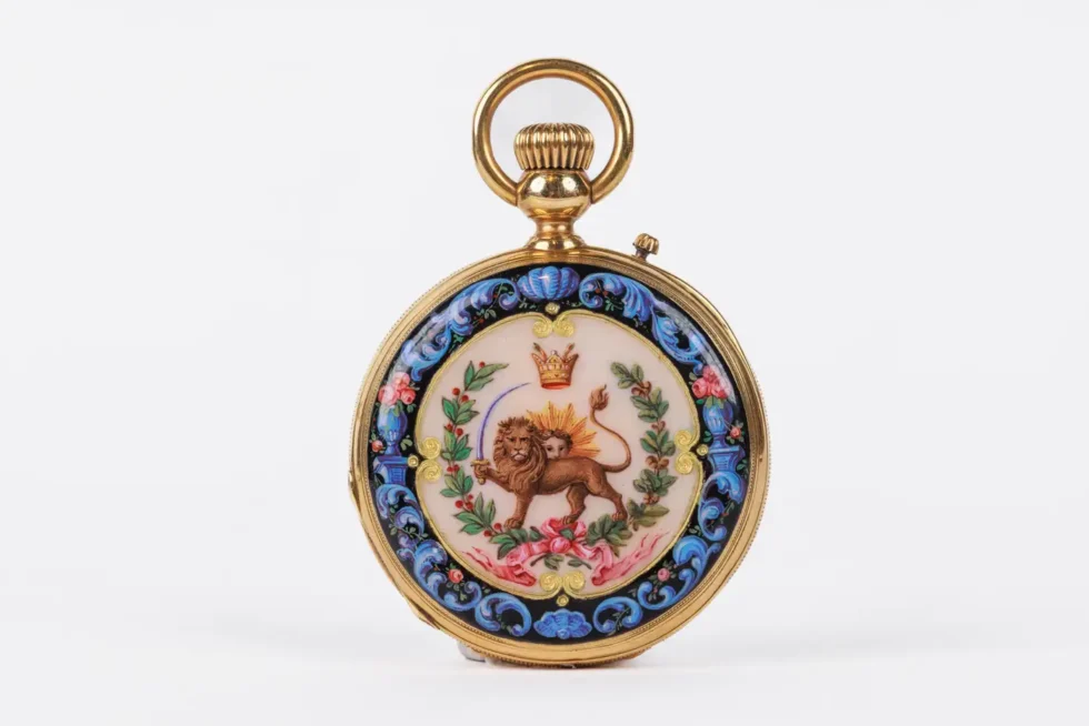 Rare Gold and Enamel Presentation Pocket Watch with Portrait of Naser Shah - Image 8
