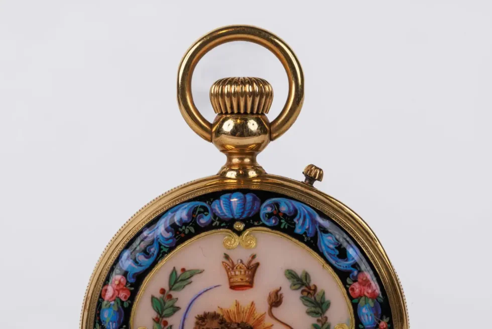 Rare Gold and Enamel Presentation Pocket Watch with Portrait of Naser Shah - Image 9