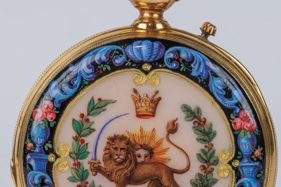 Rare Gold and Enamel Presentation Pocket Watch with Portrait of Naser Shah - Image 11
