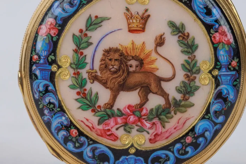 Rare Gold and Enamel Presentation Pocket Watch with Portrait of Naser Shah - Image 12