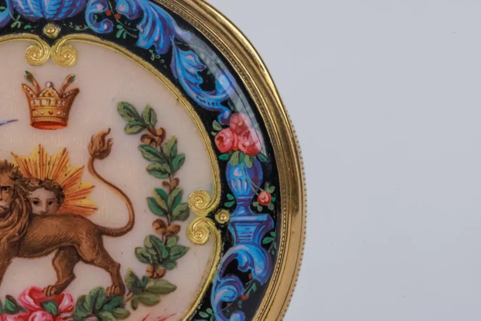 Rare Gold and Enamel Presentation Pocket Watch with Portrait of Naser Shah - Image 13