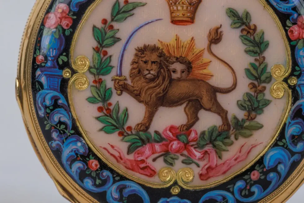 Rare Gold and Enamel Presentation Pocket Watch with Portrait of Naser Shah - Image 14