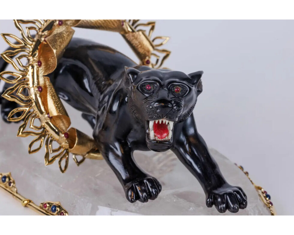 Alexandre Reza, Rare Obsidian, Silver-Gilt, and Rock Crystal Circus Panther - Image 7