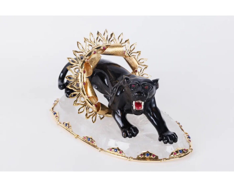 Alexandre Reza, Rare Obsidian, Silver-Gilt, and Rock Crystal Circus Panther - Image 8