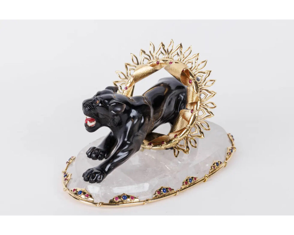 Alexandre Reza, Rare Obsidian, Silver-Gilt, and Rock Crystal Circus Panther - Image 10