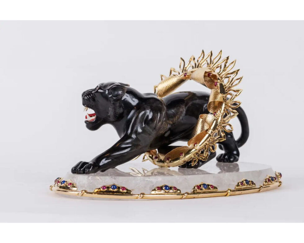 Alexandre Reza, Rare Obsidian, Silver-Gilt, and Rock Crystal Circus Panther - Image 13