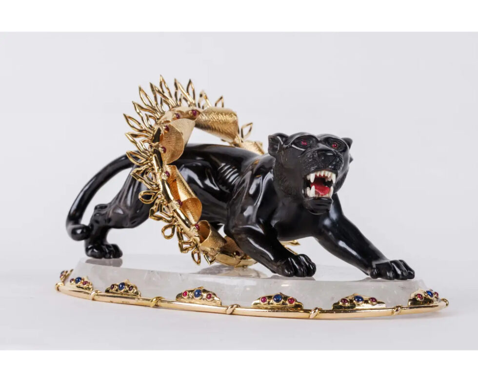 Alexandre Reza, Rare Obsidian, Silver-Gilt, and Rock Crystal Circus Panther - Image 14