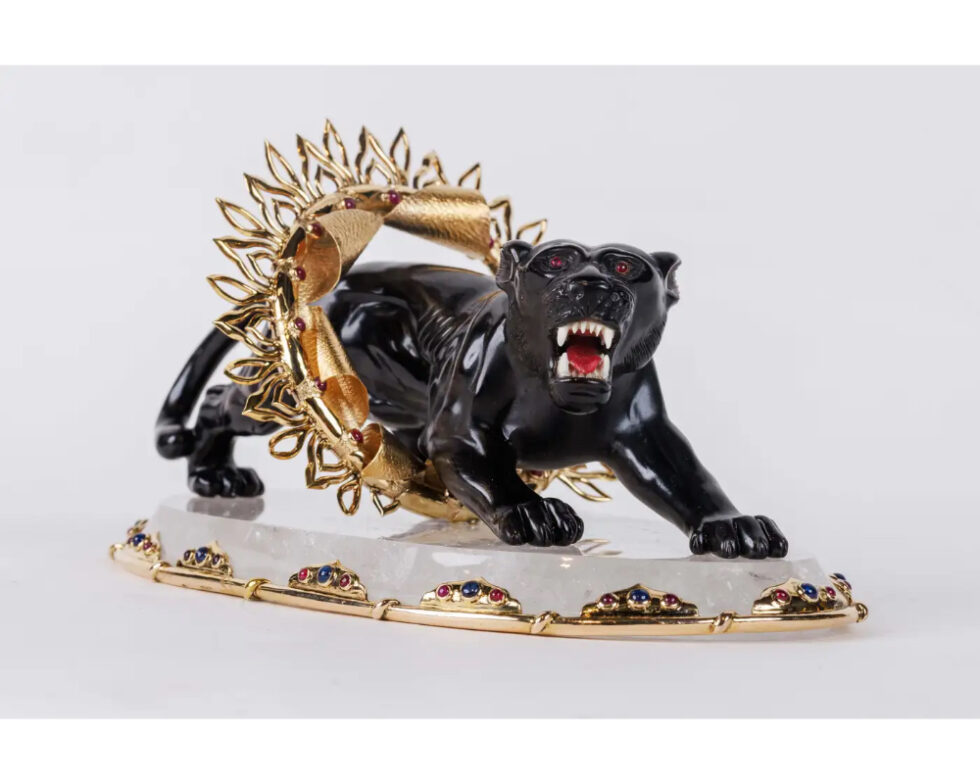 Alexandre Reza, Rare Obsidian, Silver-Gilt, and Rock Crystal Circus Panther - Image 15