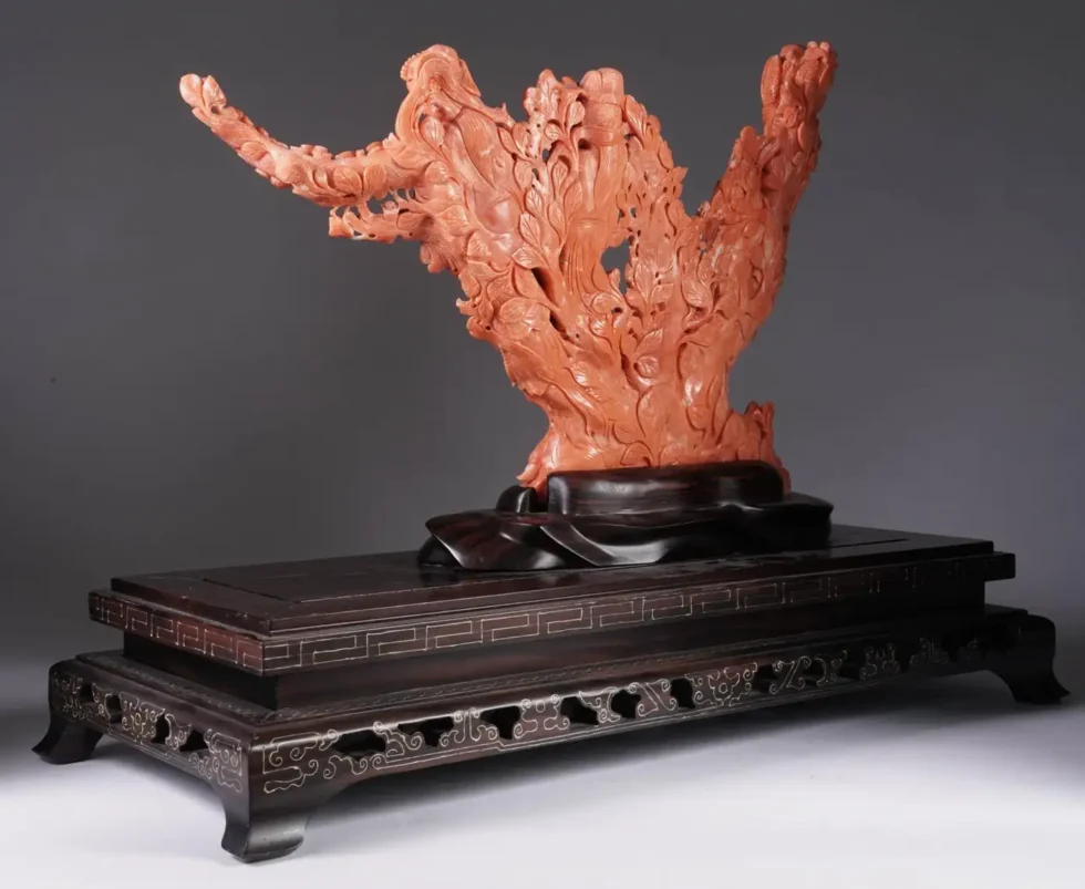 Exceptional Large Chinese Carved Coral Figural Group Statue of Female Immortals - Image 4