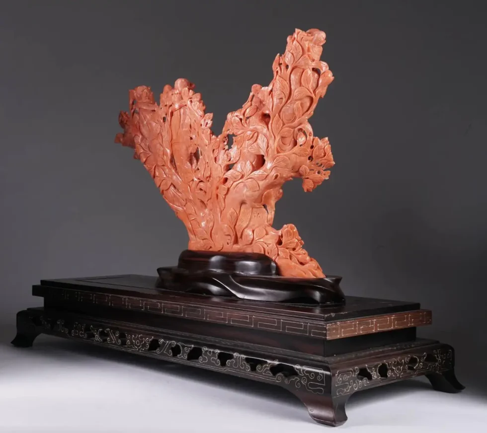 Exceptional Large Chinese Carved Coral Figural Group Statue of Female Immortals - Image 6