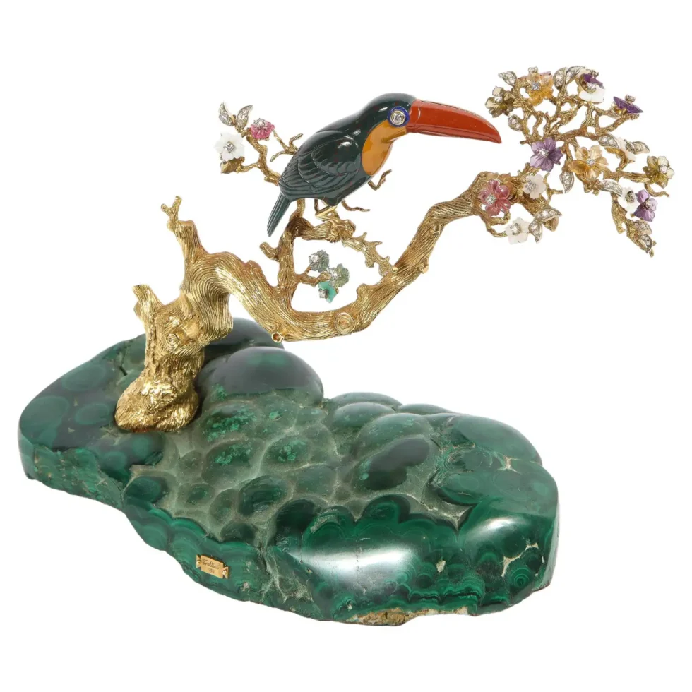 18K Gold, Diamonds, Amethyst, Tourmaline, Bloodstone, and Jasper Toucan Bird - Image 11