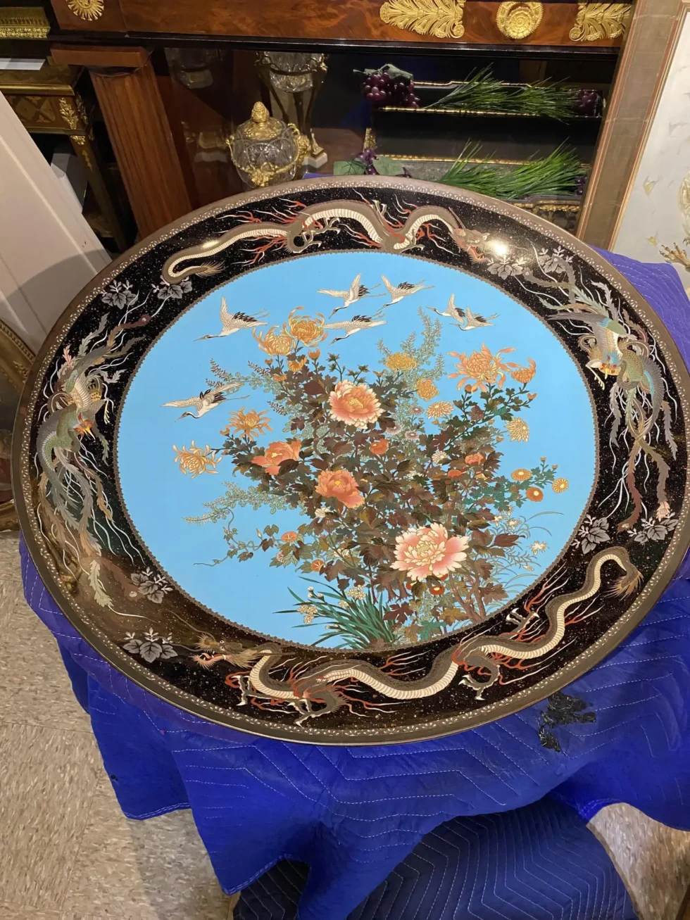 A Massive Museum Pair of Meiji Period Japanese Cloisonne Enamel Chargers Plates - Image 7